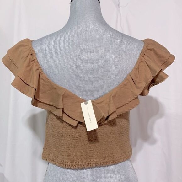 MAEVE Anthropologie ruffled neckline crop top caramel color size 12 NWT - Picture 2 of 9